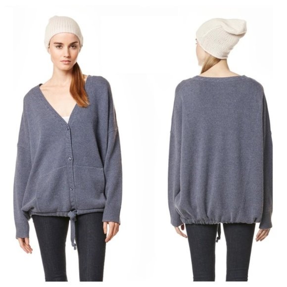 360 Cashmere Gerda Oversized Drawstring Cardigan Size S Cashmere Slouchy Denim - Picture 1 of 8